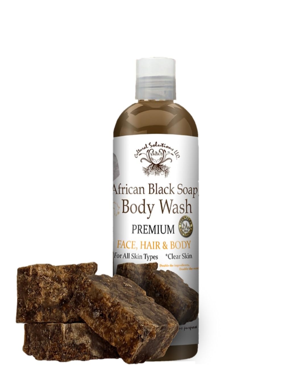 Premium African Black Soap Body Wash All-Natural Face Hair Body Cleanser 13 oz For All Skin Types