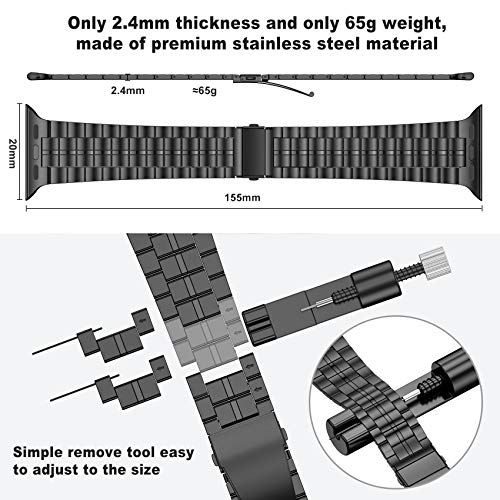 Fitlink Ultra Thin Version Solid Stainless Steel Metal Wristband Strap For Apple Watch 38/40/41/42/44/45Mm, Replacement Bracelet Band For Apple Watch Series 7/6/5/4/3/2/1/Se(42/44/45Mm,Black) #TOP4