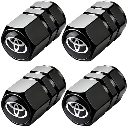 Tire Valve Stem Caps Compatible with Toyota Tire Valve Stem Cover Air Cap Belt O-Ring Metal Valve Stem Caps Decoration Accessories 4 Pcs Black