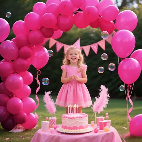 Image of 200pcs Hot Pink Balloons 5 Inch, Small Mini Latex Balloons for Party Birthday Baby Shower Anniversary Festival Arch Garland Decoration
