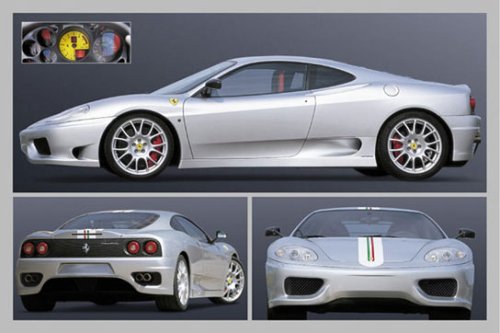 Poster Ferrari Challenge Stradale argenté plastifié en 3 pièces pour décoration murale