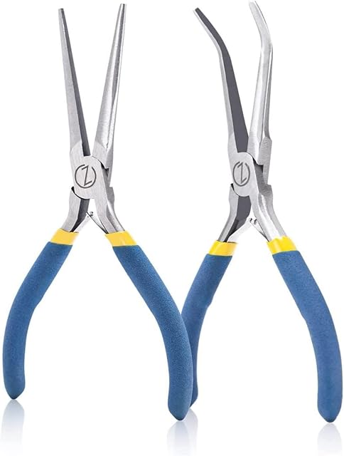 WISEPRO 6 Inch Mini Needle Nose Pliers with Comfort Grip Handles, 45° Angled and Straight Long Nose Pliers, 2 Pliers Set for Handmade Craft, Jewelry Making, Bending Wire and Small Object Gripping