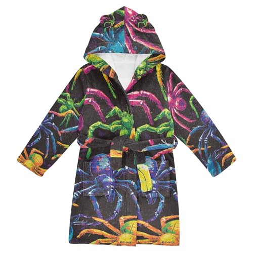 Glaphy Colored Spider Web Halloween Bathrobe Hooded PJ Robe Soft Fleece Robe Pajama Sleepwears 2-12 Years