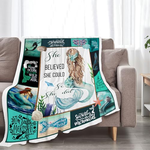 Mermaid Blanket Motivational Little Mermaid Decor Throw Blanket Super Warm Soft Plush Fleece Flannel Ocean Sea Life Blanket Gifts for Girls Women Baby Kids Adults for Winter Couch Bedding 40"X50"