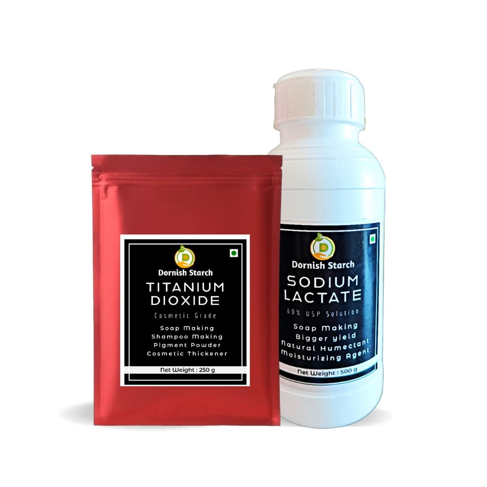 DORNISH Sodium Lactate USP 60% 500 g + Titanium Dioxide 250 g Combo /For Soap, Shampoo, Cosmetics Making/ Humectant & Moisturizing Agent in Soap,Cosmetics Making/Harder Bar of Soap, Bigger Yield, Provides Moisture