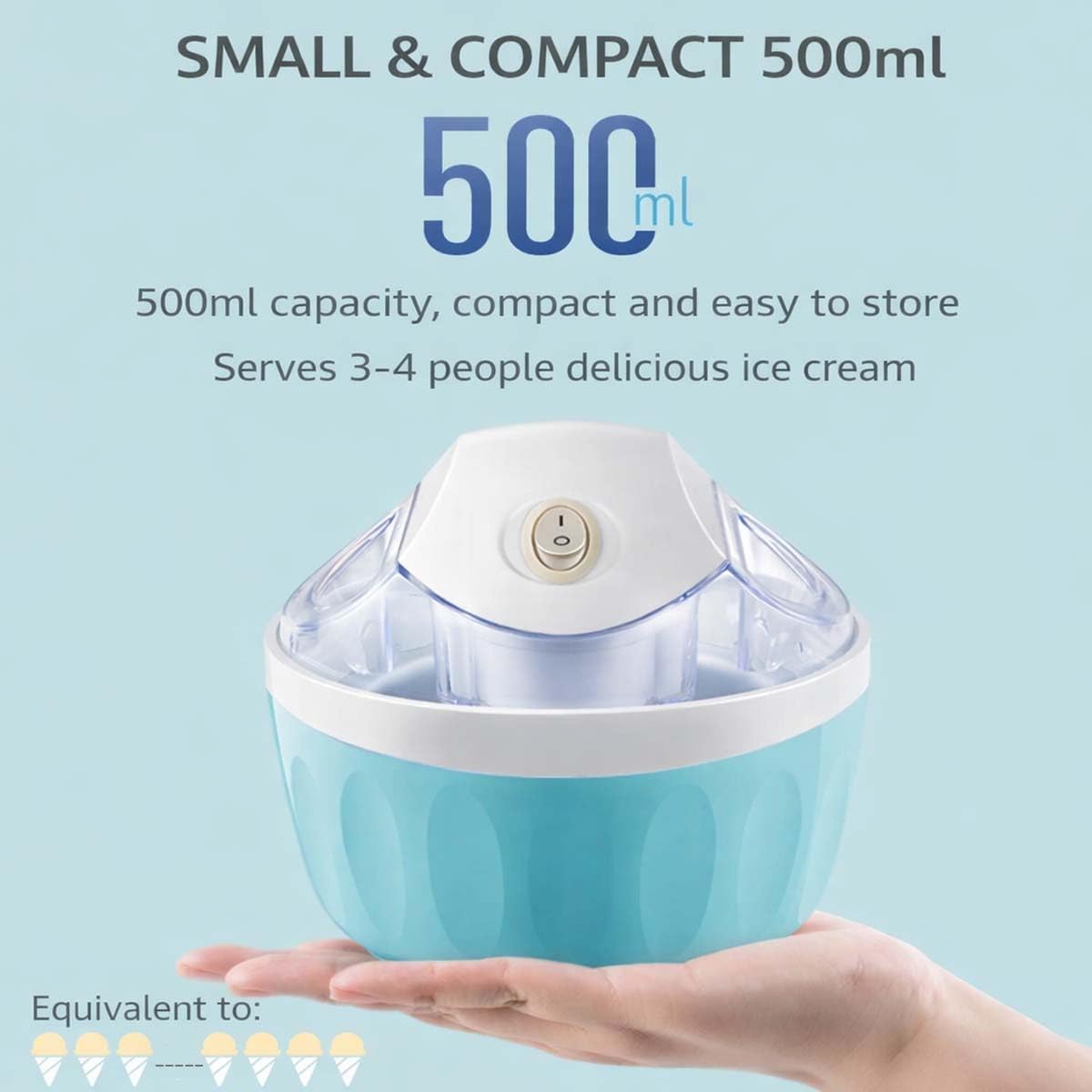 Small Home Mini Ice Cream Maker, 17oz Electric Gelato & Sorbet Machine Makes Serves 3 to 4, Just 15 Minutes,One-Touch Control,DIY Mini Ice Cream Maker with Pre-Freezer Bowl,Easy to Clean & Use (Cyan)