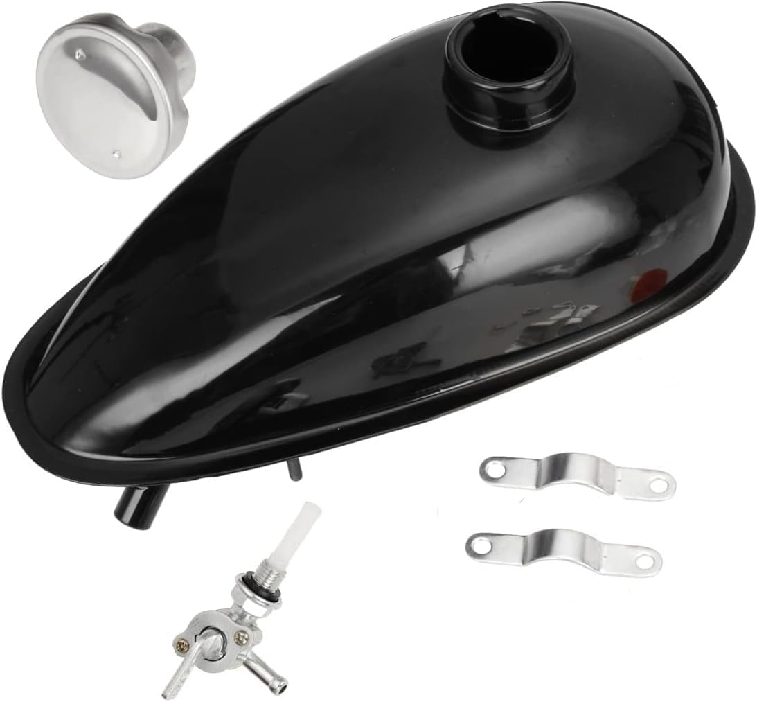 2L Metal Fuel Gas Tank with Petcock Gas Tank Cap for 80cc 60cc 49cc Motorized Bicycle Engine