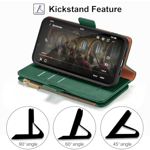 Antsturdy Compatible with iPhone 17e / 16e Wallet Case,RFID Blocking PU Leather Phone Case Women Men Kickstand flip Cover Wrist Strap Zipper Credit Card Holder Slots for Apple 17e / 16e,Green by Antsturdy - Used condition - Image 6