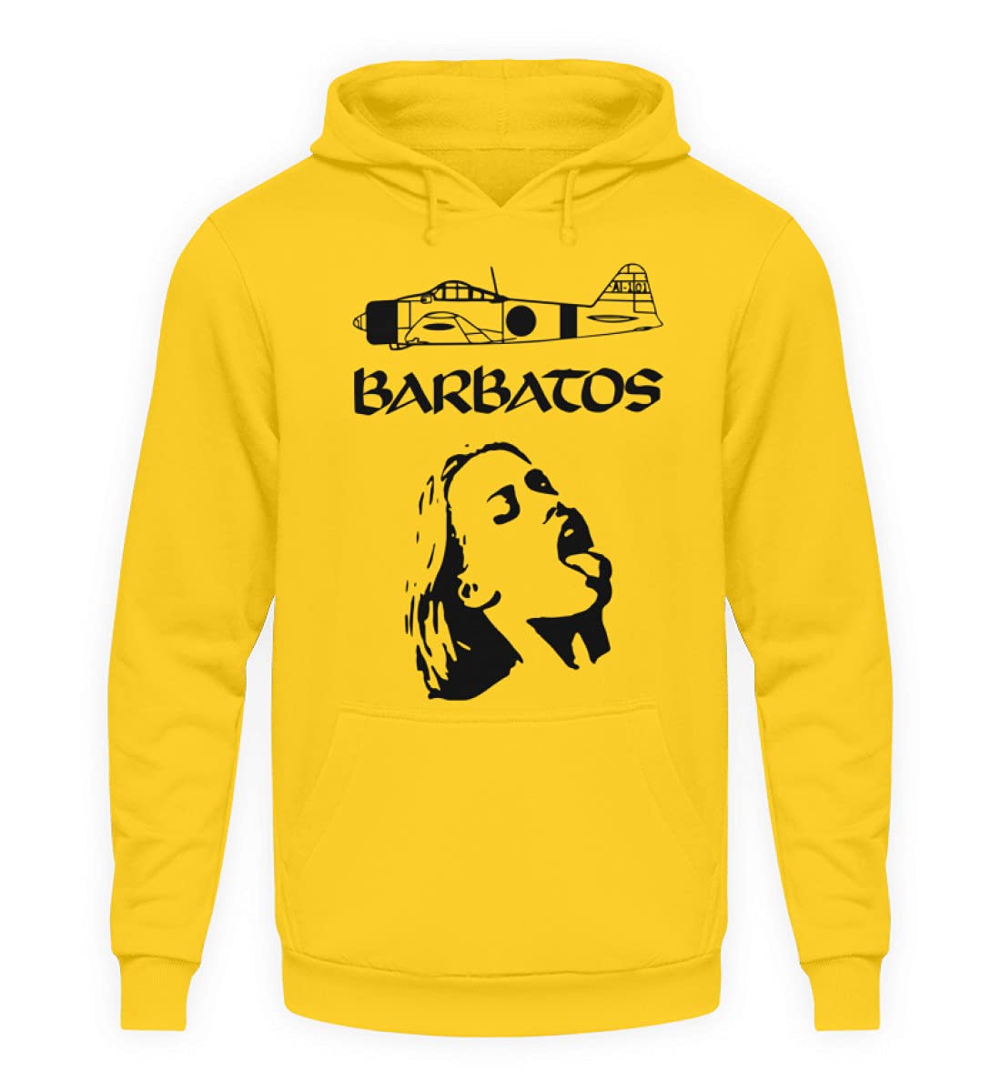 Pull à capuche Barbatos Rocking Metal jaune au design graphique unique - 3