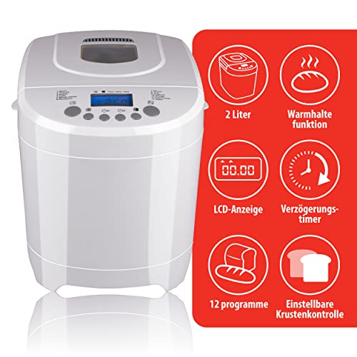alpina Brotbackautomat - Brotbackmaschine - kleine bis große Brote: 450-680-900 Gramm - Timer - 12 Backprogramme - auch für Kuchen, Marmelade und Ketchup - 600W, Weiß – Bild 4
