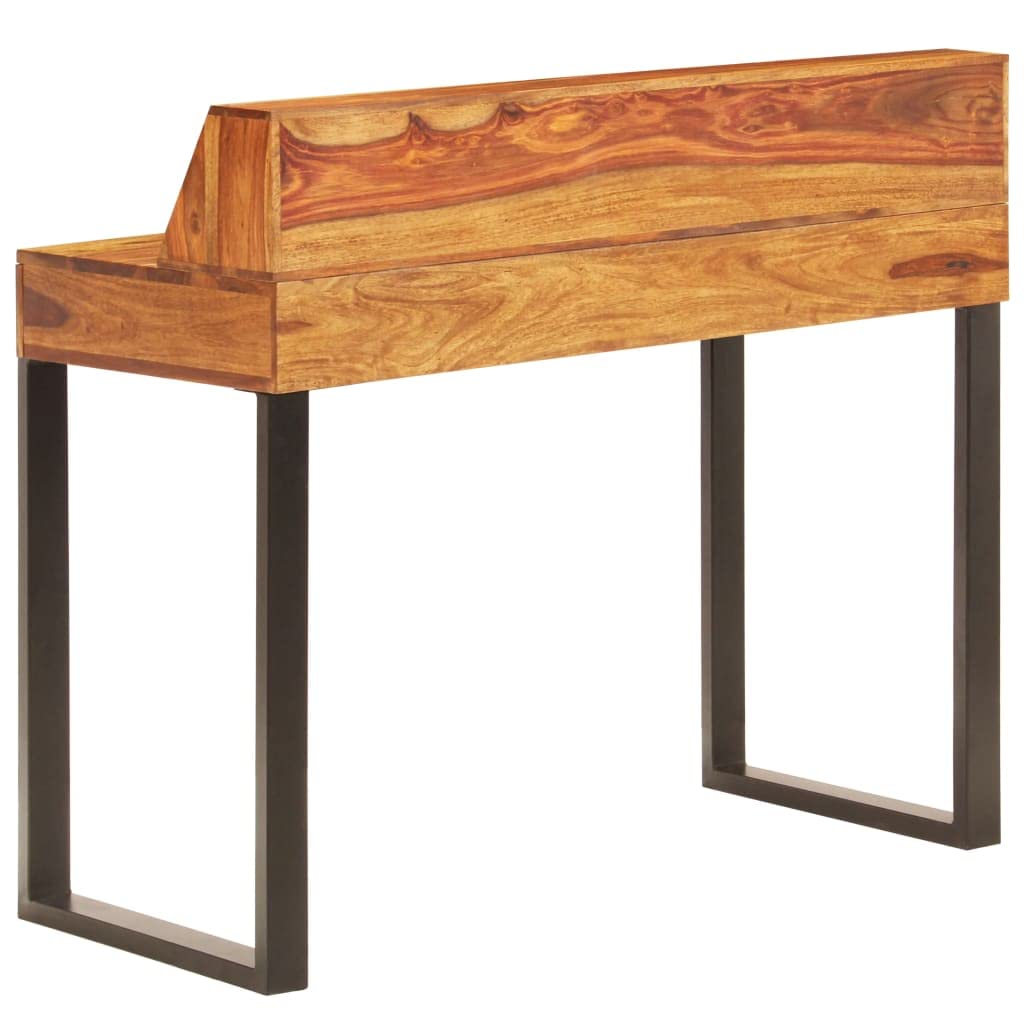Scrivania in legno massello di acacia e acciaio, 110 x 50 x 94 cm, con cassetto, libreria, ripiano per tastiera, ideale come scrivania per computer, postazione di lavoro per ufficio o soluzione
