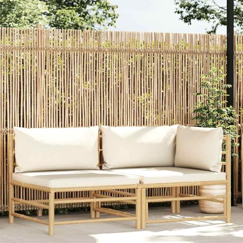 Tidyard Salon de jardin avec coussin, canapé d'extérieur, meubles de jardin en bambou, ensemble de canapés modulaires de jardin, lot de 2 pièces