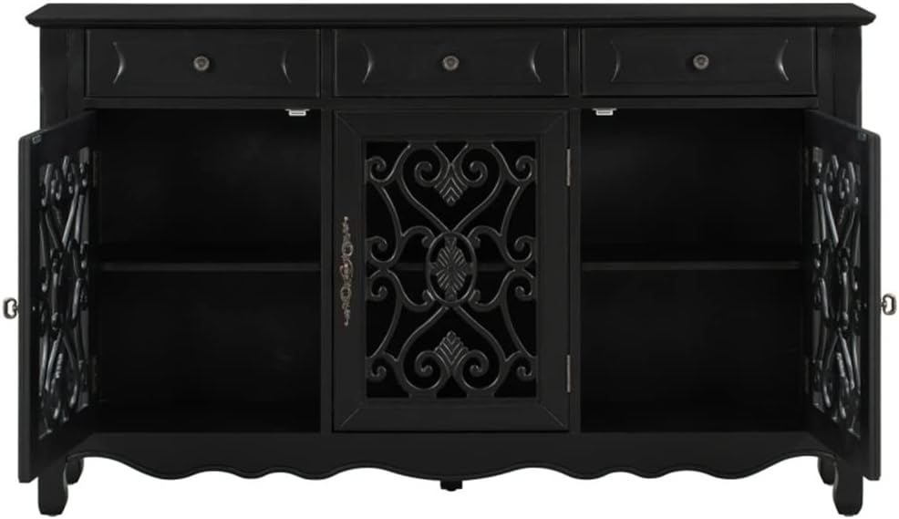 59.8" Console Table Sideboard with 3 Doors, Drawers and Adjustable Shelves for Living Room Dining Room (D As Shown)
