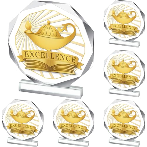 CroBlissful 6 Pcs Trophy Award 4.72 x 4.72 Inches Acrylic Trophy Plaques Awards for Kids Adult Team Participation Gift Prizes(6 Pcs,Academic Excellence Style)