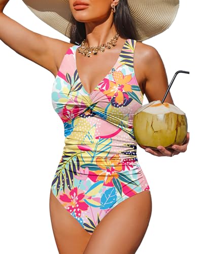 Holipick Tropical Floral Women Tummy Control One Piece Swimsuit - Push Up Bathing Suit Full Coverage...