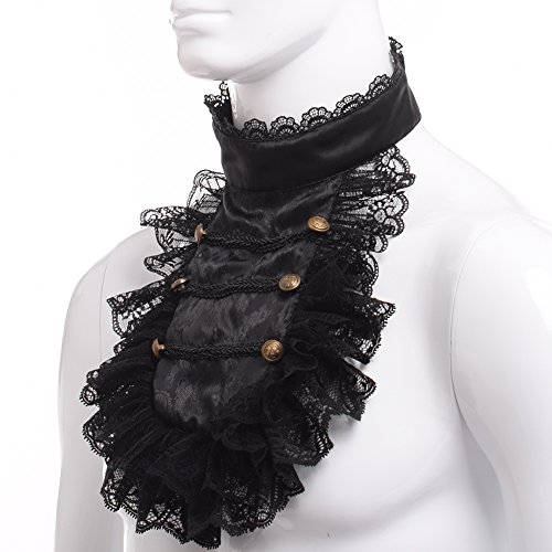 Blessume Colonial Lace Jabot Necktie Victorian Steampunk Collar Ruffle Black #TOP4