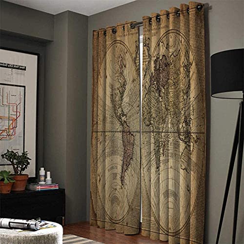 Xksjwy Soundproof Curtains Brown Retro Earth World Map 79X63 Inch 100% Thermal Blackout Curtains For Bedroom - Noise Reducing And Sun Blocking Lined Living Room Curtains Set Of 2 #TOP2