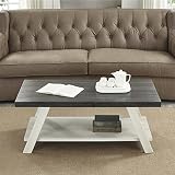 Roundhill Furniture Athens Contemporary Wood Shelf Coffee Table, Weathered Charcoal and Beige