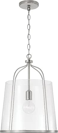 HomePlace Lighting 347011BN Madison Transitional Clear Seeded Glass Pendant Light Fixture, 1-Light 100 Watt, 19" H x 14" W, Brushed/Satin Nickel