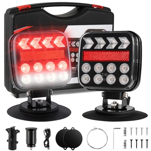 Wireless Trailer Lights, Adjustable Magnetic LED Trailer Lights with Reflectors, Fast Charge, Portable Rechargeable Tow Tail Light Kit for Trucks, Boats, RVs, Campers, Caravans, Cars, IP67 Waterproof