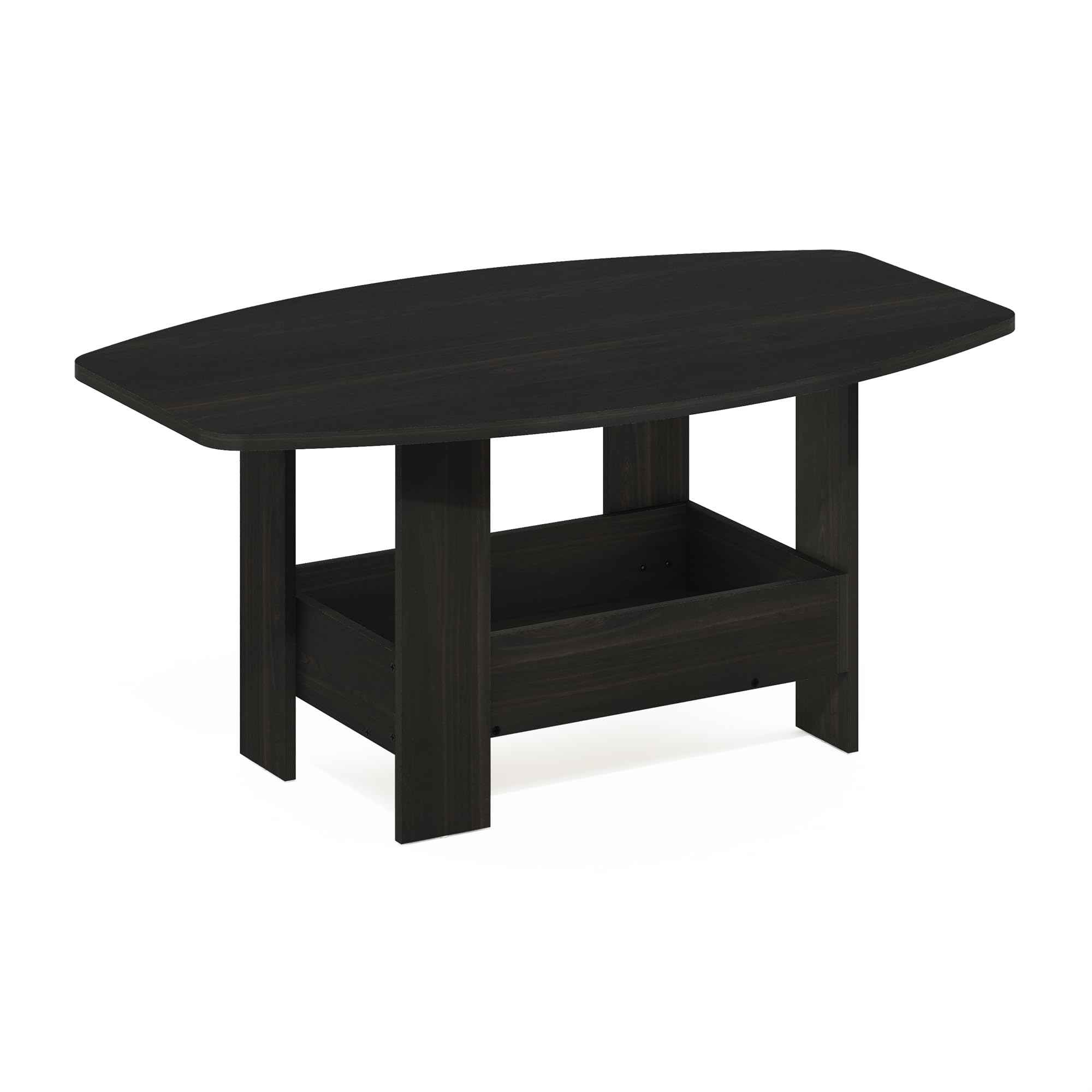 Furinno Simple Design Mesa de Centro de 2 Niveles con Estante Inferior; Mesa Auxiliar esquinera Redonda; para Sala, Dormitorio u Oficina en casa; Color Espresso