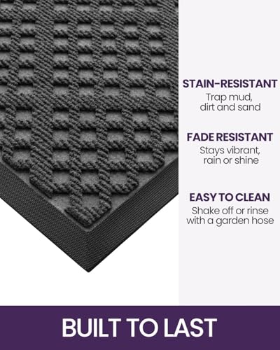 DEXI Door Mat Outside Entrance, Front Entryway Welcome Rubber Doormat, Non Slip Low Profile Heavy Duty Entry Mats for Inside House Floor Entryway Back Doors Exterior Patio, 17x30 Grey
