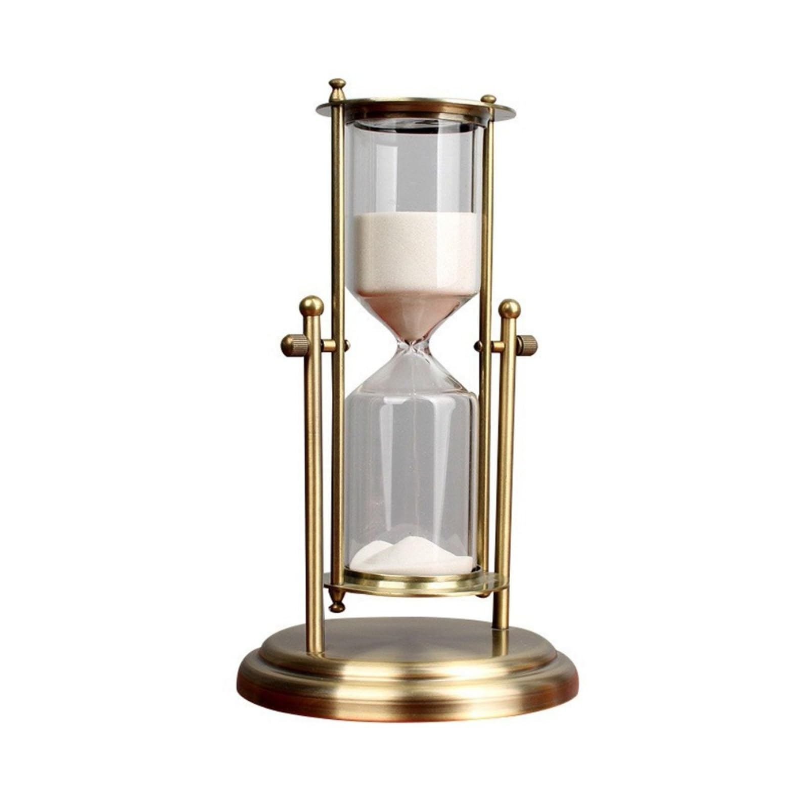Rotating High-End Hourglass - Temporizador de arena de metal y cristal con corona de latón, decoración de escritorio premium para oficina y estudio en casa, idea ejecutiva (grandes 60 minutos, arena