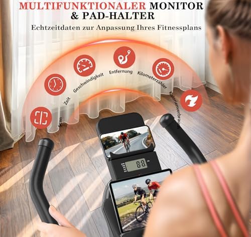 Bild 5 - Heimtrainer Fahrrad mit App, Leises Hometrainer mit Verbessertem LCD-Monitor, Ergometer Spinning Bike Indoor mit Verstellbarem Widerstand, Fitnessbike bis 160KG für Kardio-Training zu Hause