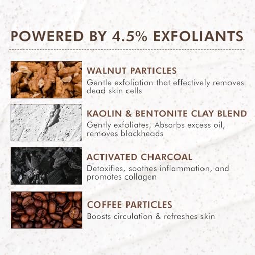 Image of mCaffeine Pore Clearing Coffee & Cookie Face Scrub | Remove Blackheads, Detan & Exfoliate Dead Skin | 4.5% Exfoliants - Walnuts, Coffee, Charcoal, Clay | Glowing Skin Face Scrub for Women & Men - 100g