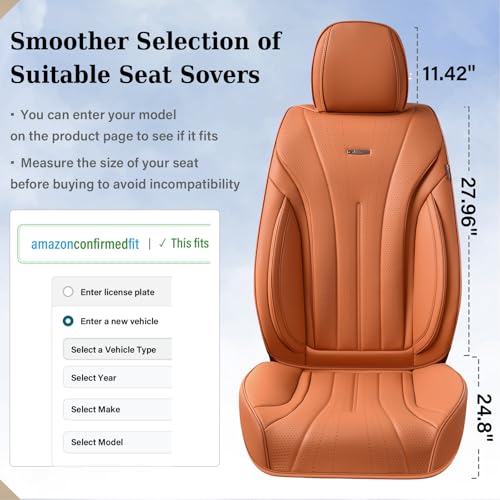 Image of Coverado Brown Seat Covers for Front Seat, Premium Leather Seat Covers for Cars,Waterproof Car Seat Protectors, Car Seat Cushions Universal Seat Covers Fit for Most Cars