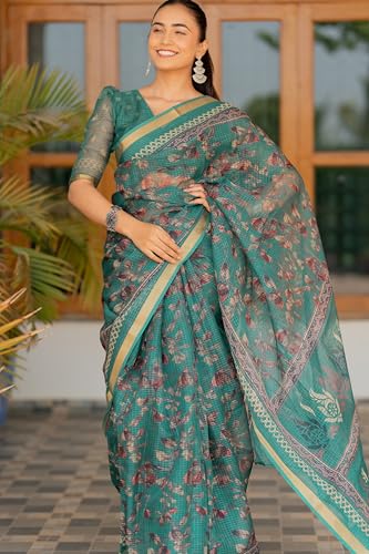 Image of MIRCHI FASHION Lightweight Kota Doria Cotton Saree | Floral Printed Summer Saree for Women | Breathable Ethnic Daily Wear Saree with Blouse Piece
