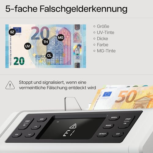 Safescan 2265 Geldzählmaschine, Wertzählung für gemischte EUR- und GBP-Banknoten - Banknotenzähler mit 6-facher Echtheitsprüfung - zählt sortierte Banknoten aller Währungen