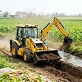 Mini Front End Loader Backhoe with Hydraulic System and Rear Excavator, Compact Wheel Digger for Landscaping, Farm Use and Utility Work