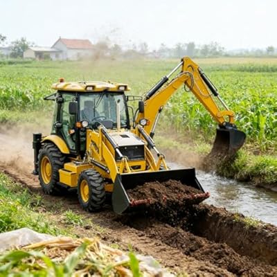 Mini Front End Loader Backhoe with Hydraulic System and Rear Excavator, Compact Wheel Digger for Landscaping, Farm Use and Utility Work