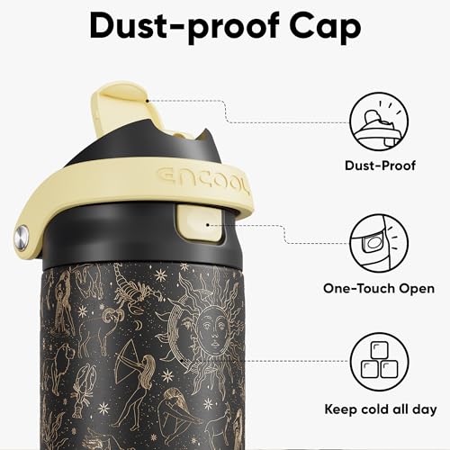 Image of ENCOOL Leakproof Insulated Water Bottle with Straw Dual-Sip Water Bottle Bag-Safe Design for Work, Commute & Gym - Keeps Drinks Cold All Day, 24 oz, Zodiac Stories