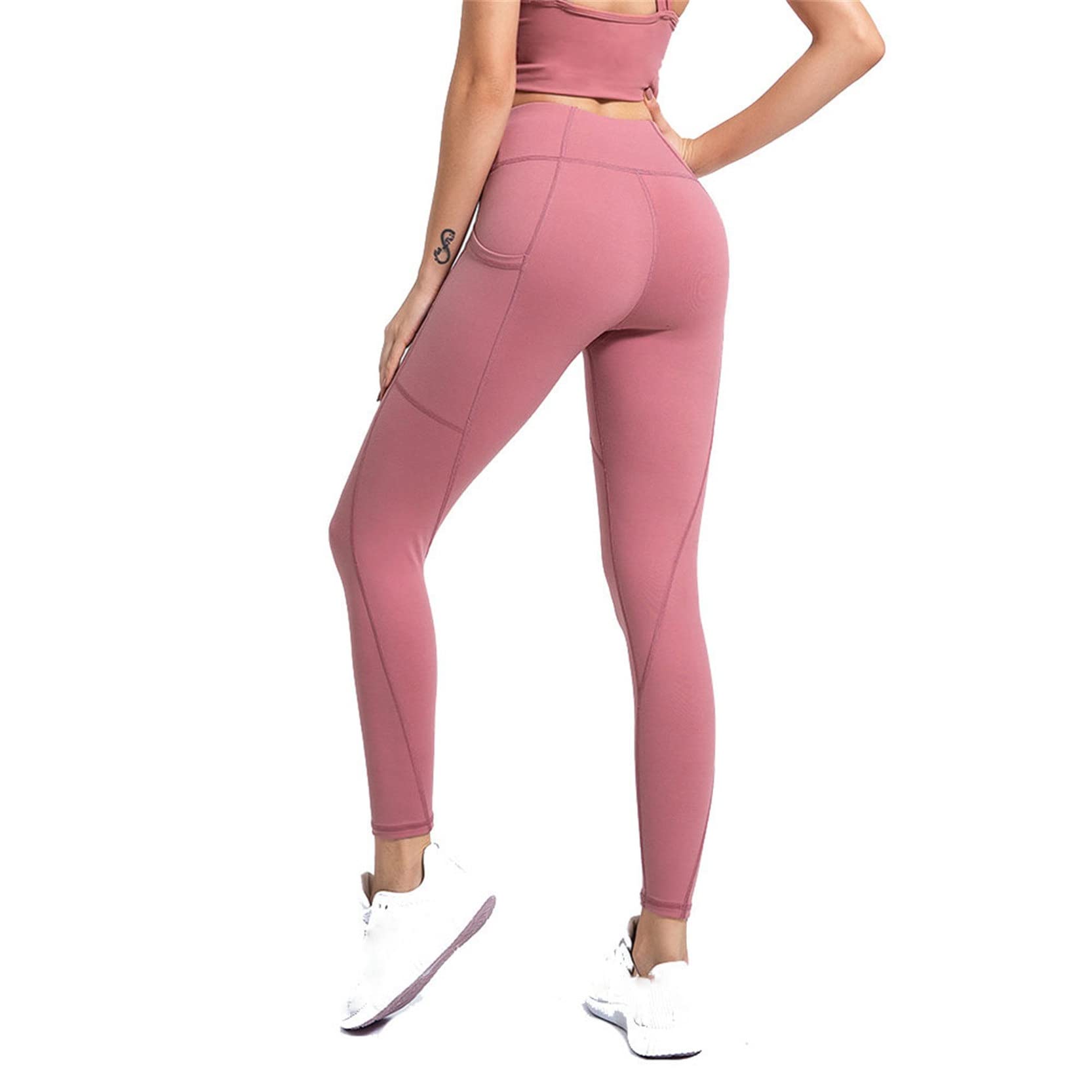 Leggins Mujer Gimnasio Deportivo Pilates, Levantamientos de la altura de las mujeres con bolsillos, pantalones de yoga flaca de la cintura alta control de la abdomen Poder Flex Pantalones de entrenami