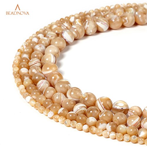 Image of BEADNOVA Natural Mother of Pearl Nacre Conch Shell Beads Natural Crystal Beads Stone Gemstone Round Loose Energy Healing with Crystal Stretch Cord for Jewelry Making (10mm, 36-38pcs)