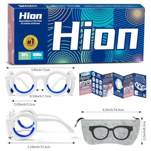 Image of Hion Motion Sickness Glasses,Relieve Carsickness Airsickness Seasickness Ultra-Light Portable Nausea Vertigo Glasses, No Lens Liquid for Adults or Kids-2Pairs
