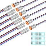 6 Kit Deutsch DT 4 pin Grey Male Female Wiring Harness Deutsch Pigtail 4 Wire Way Waterproof Automotive Electrical Connector 16 AWG with 48 Heat Shrink Tubing