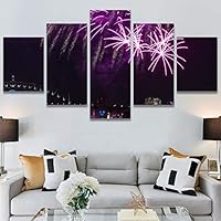 SIGNWIN 5 Panel Canvas Wall Art Building Cityscape for Home Decorations Ready to Hang - 60