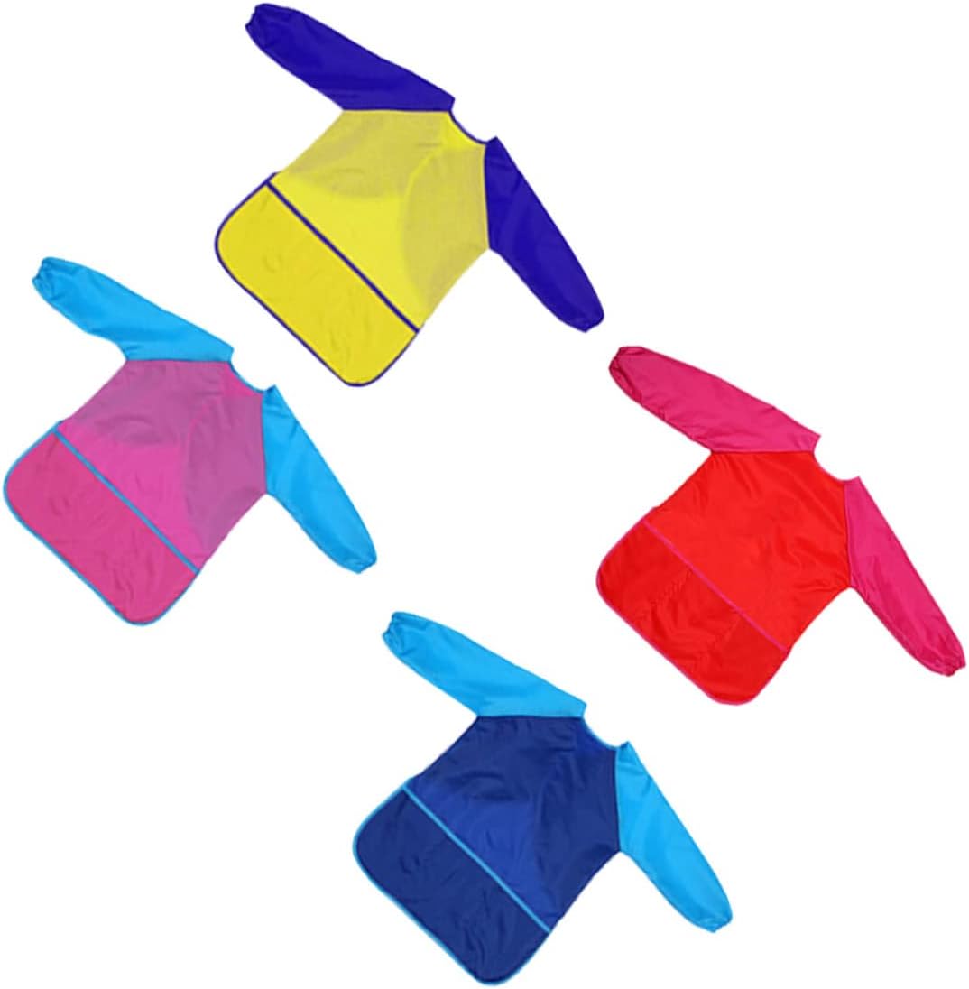 4pcs Boys and Girls Artist Aprons Long Sleeve Smocks Funny Design for Art and Cooking