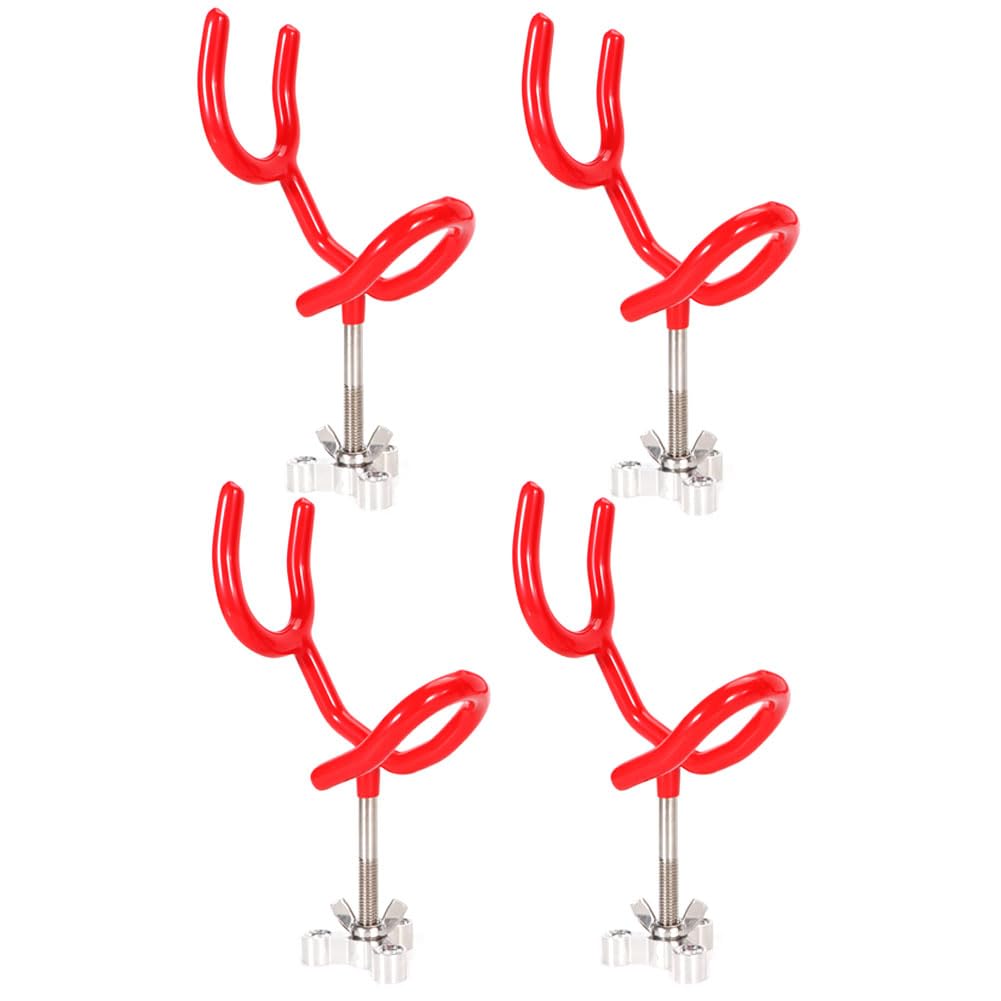 Lot de 4 supports de canne à pêche en acier avec revêtement en PVC à 20 degrés Rouge