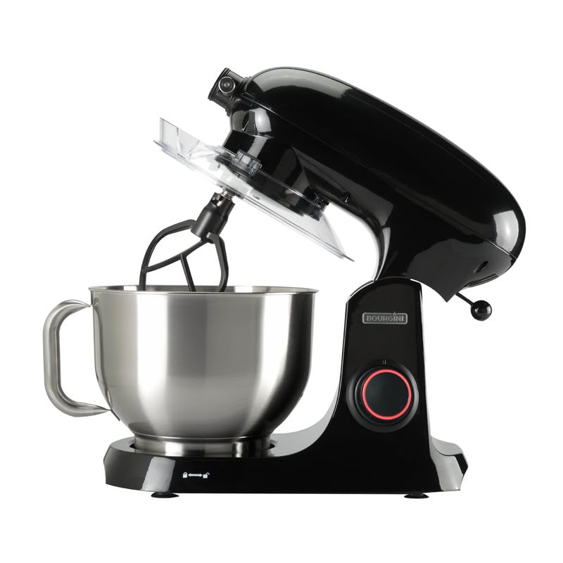 BOURGINI Steel Kitchen Chef – Robot de cocina – 5,5 litros de capacidad – 1800 W de potencia – Retro – Negro brillante
