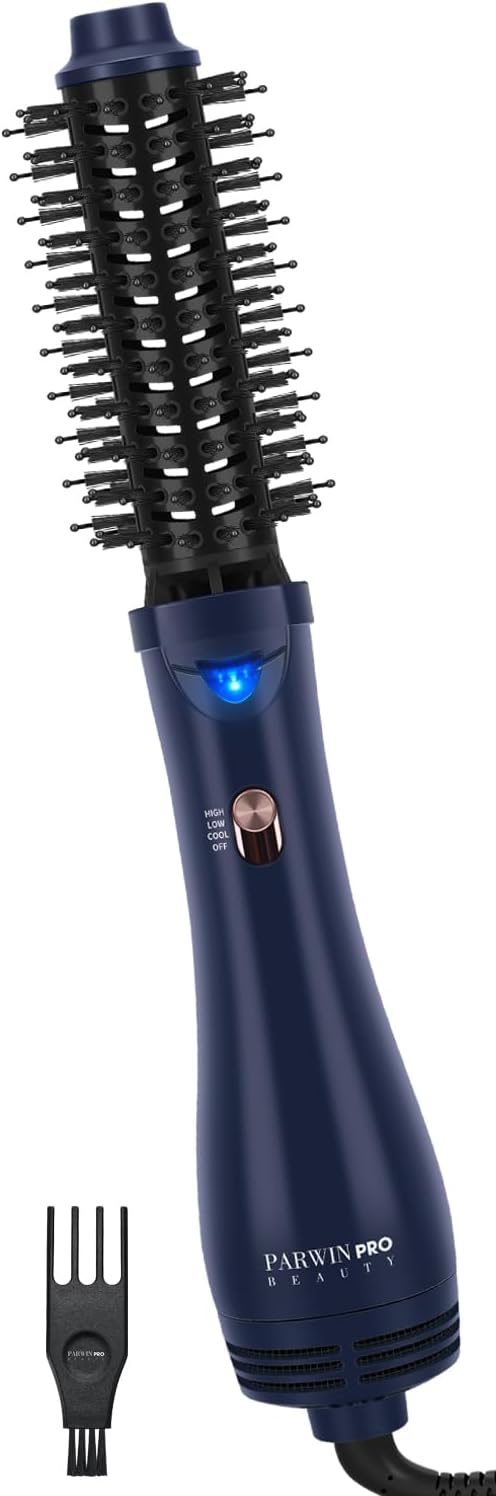 PARWIN PRO BEAUTY 2.0 Hot Air Brush, Blow-Dry Brush, Round Brush, 4-in-1 Round Hair Dryer, Curling Brush, Ions, Round Brush for Drying, Smoothing and Volume, 1000 Watts (Prussian Blue)