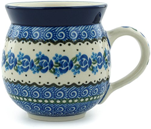Polish Pottery 11 oz Bubble Mug made by Ceramika Artystyczna (Blue Bud Sea Theme) plus Certificate of Authenticity