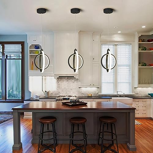 Image of Modern LED Chandelier Black Ring Pendant Light Fixtures 4000K Dimmable Height Adjustable Pendant Lighting for Dining Room Kitchen Island Bedroom Living Room Foyer(2-Pack)