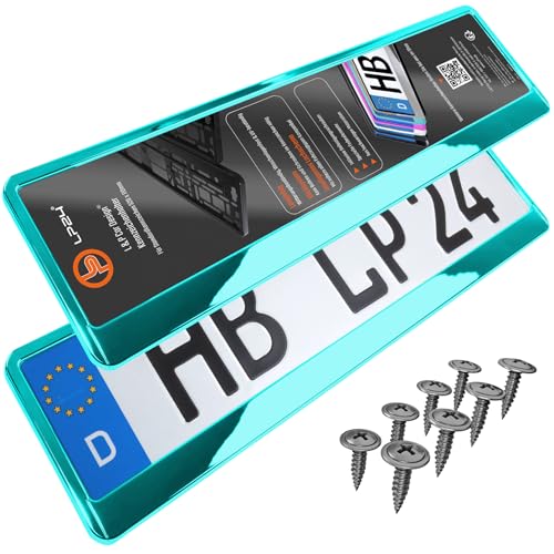 Kennzeichenhalter Nummernschildhalterung Auto Türkis Chrom universell 520x110mm inkl. 8 Schrauben Kennzeichenhalterung Nummernschildhalter pkw 2 Stück