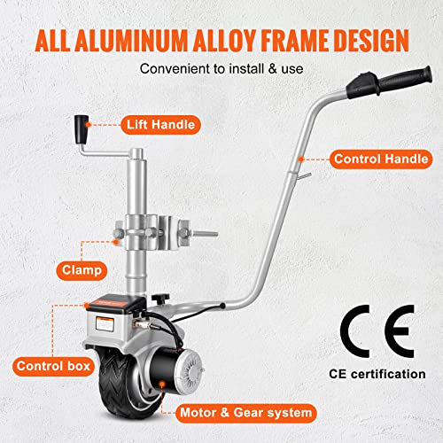 Vevor Electric Trailer Dolly, 5000Lbs Towing Capacity, 350W 12V Trailer Jockey Wheel With 22 Ft/Min Moving Speed, 12''-24.8'' Adjustable Clamp Height & 8'' Rubber Tire, For Moving Trailer Caravan Boat #TOP6