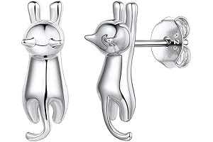 ChicSilver Hypoallergenic 925 Sterling Silver Cute Cat Earrings for Women