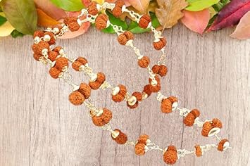 GtcGems Blessed by Lord Shiva & Maa Parvati Gori Shankar Rudraksha Kantha Mala Amazing Silver Capping Beads Nepali Gauri Shankar Original Certified